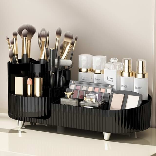 Large Black Rotating Makeup Organizer with Spacious Storage