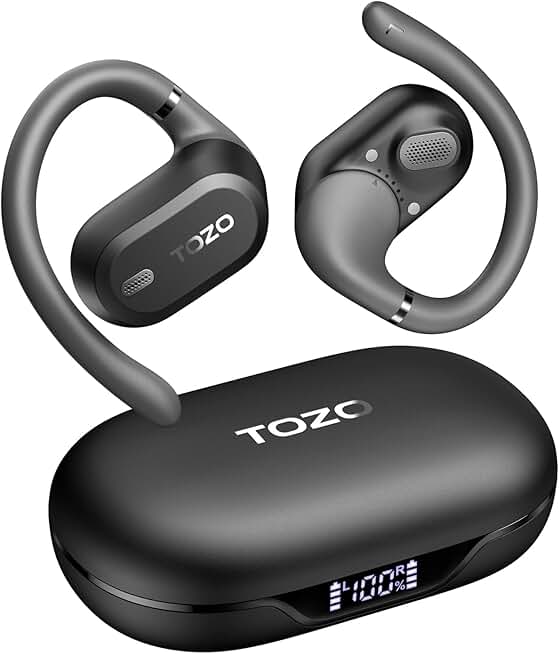 Open Ear Bluetooth Headphones with Adjustable Hooks and Digital Display