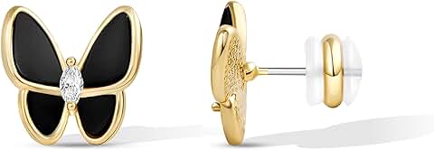 Gold Plated Silver Stud Earrings with Cubic Zirconia and Pearl Designs