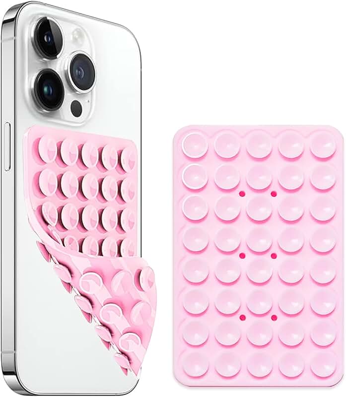 Pink Silicone Suction Cup Phone Mount for Hands-Free Use