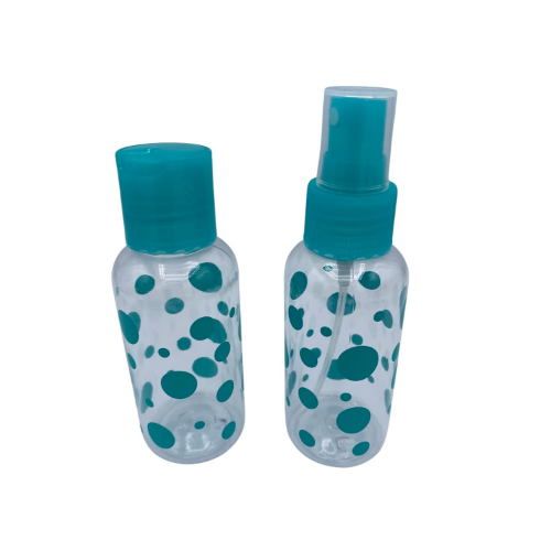 MODAIO-Spray Bottle and Disc Top Combo Travel Bottles for Liquids Toiletries Shampoo Lotion Conditioner - 3oz each / 88ml - 2-Pack (Blue)