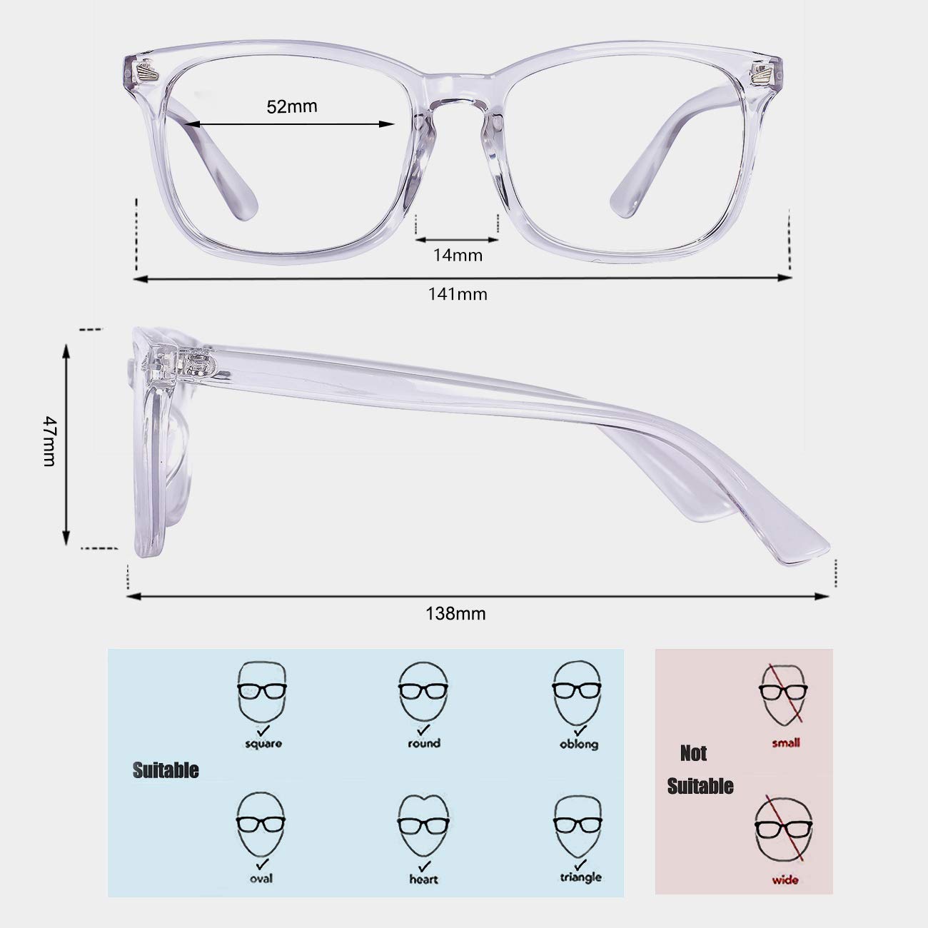 Blue Light Blocking Glasses,Computer Reading/Gaming/TV/Phones Glasses for Women Men(Transparent)