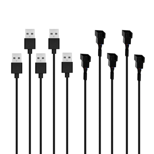 5 Pack USB to 3/4 Pin PWM Fan Power Cables