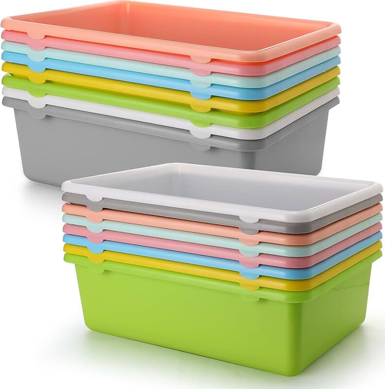 16 Large Plastic Storage Bins for Classroom and Home