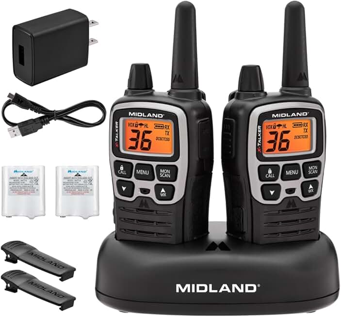 Long Range Walkie Talkie Set with Weather Scan, 2 Pack
