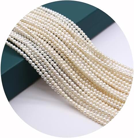 White Pearl Beads, 3-4mm, Round, 2 Strands