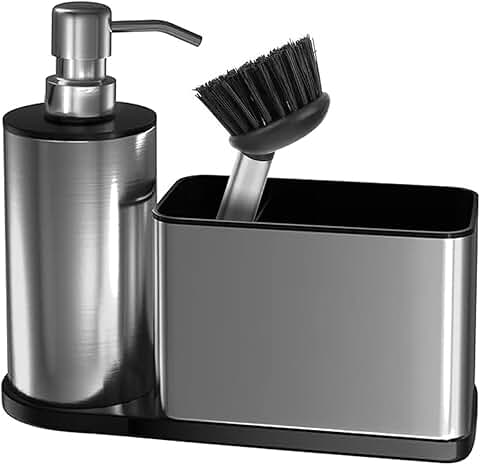Kitchen and Bathroom Sink Organizer with Soap Dispenser and Brush Holder