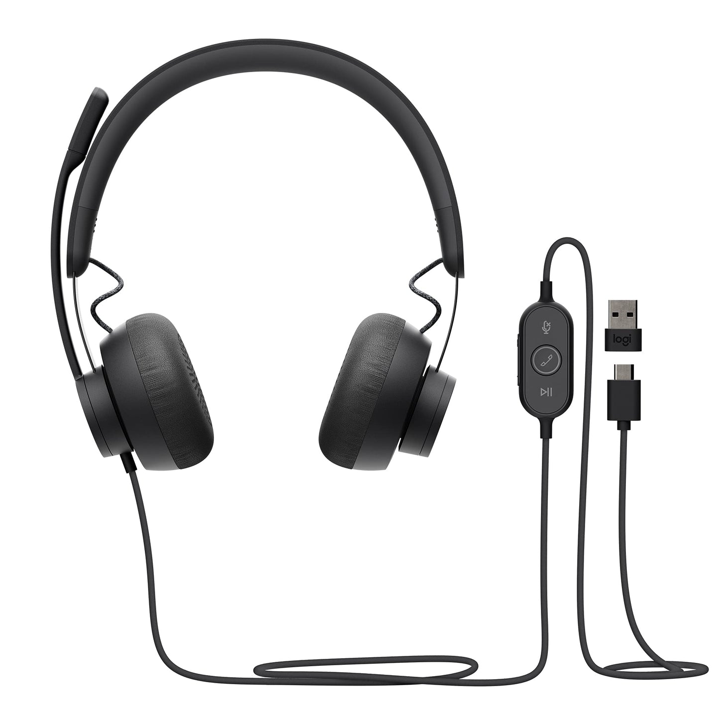 Zone Wired Noise Cancelling Headset, for Microsoft Teams with advanced noise-canceling mic technology for open office environments, USB-C with USB-A adapter, Graphite