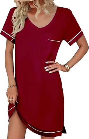 Women's Short Sleeve V-Neck Sleepwear Plus Size Nightshirt