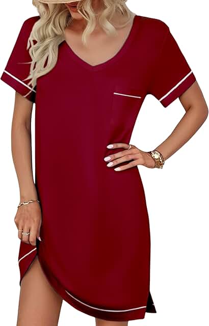 Women's Short Sleeve V-Neck Sleepwear Plus Size Nightshirt