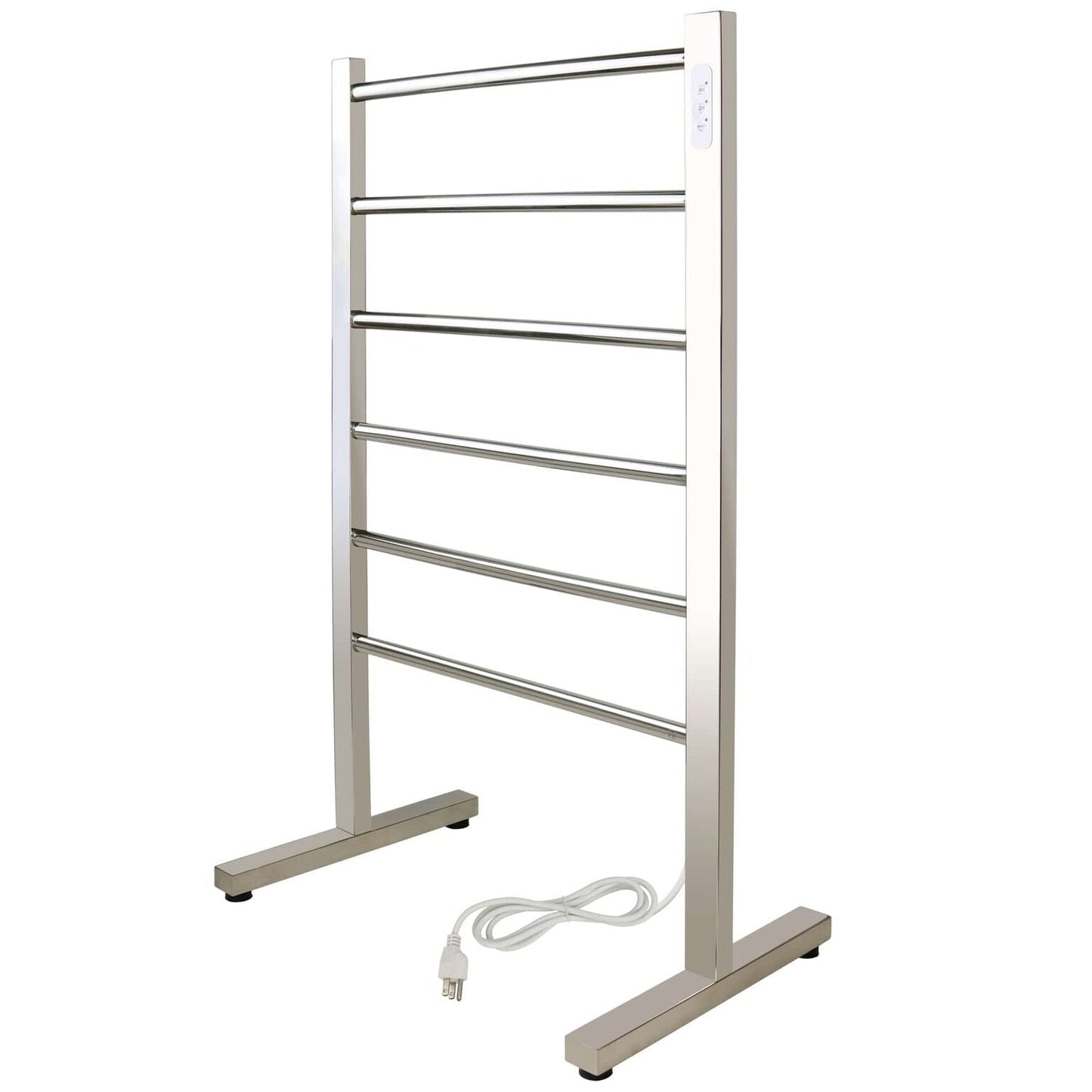 Warmly Yours 6-Bar Ibiza Freestanding Electric Heated Bath Towel Warmer Rack, Polished, Plug-in, Silver