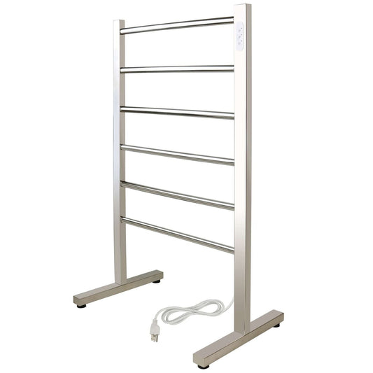 Warmly Yours 6-Bar Ibiza Freestanding Electric Heated Bath Towel Warmer Rack, Polished, Plug-in, Silver