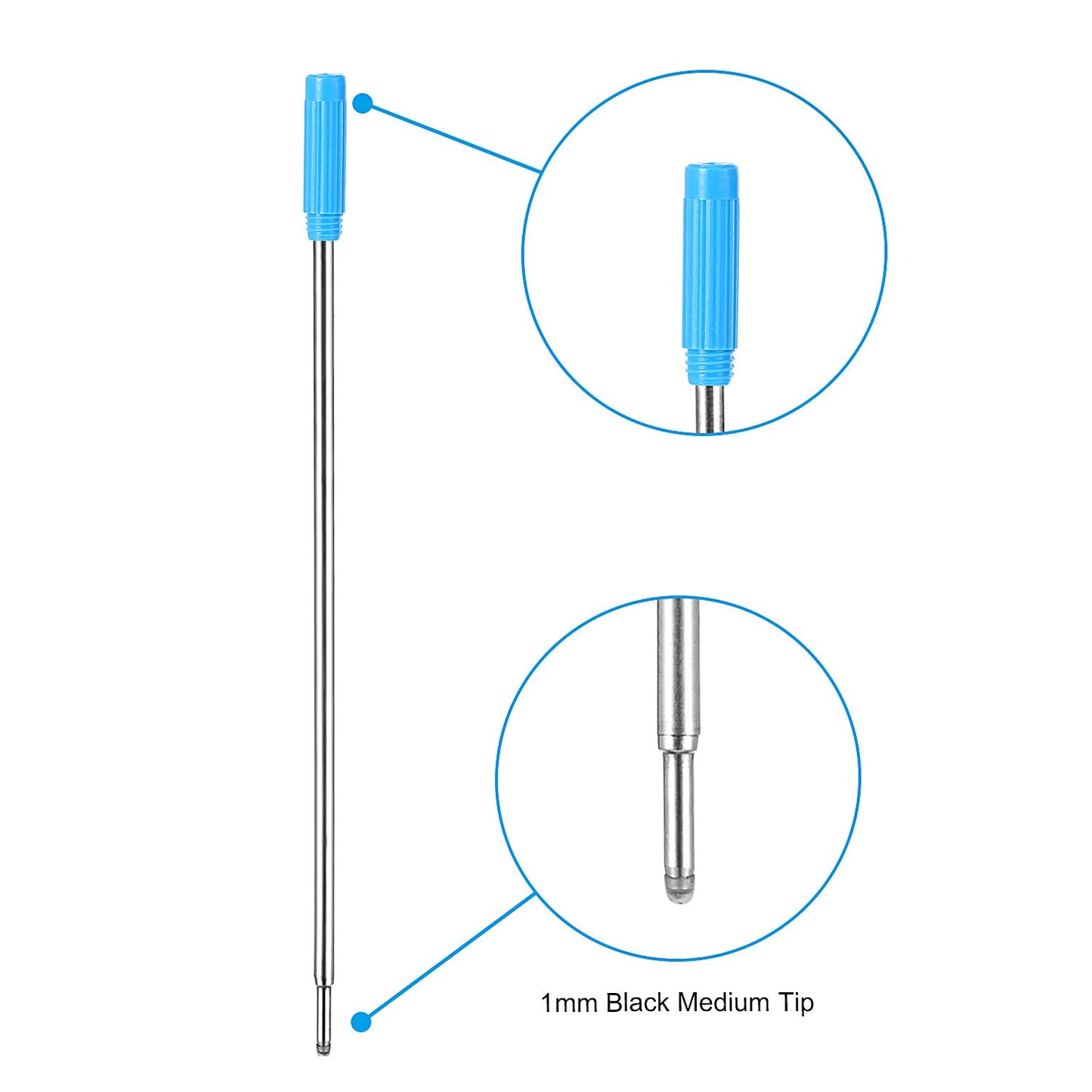 Set of 24 Blue Metal Ballpoint Pen Refills, 4.5 Inch