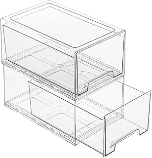 2 Pack Clear Stackable Storage Drawers with Handles