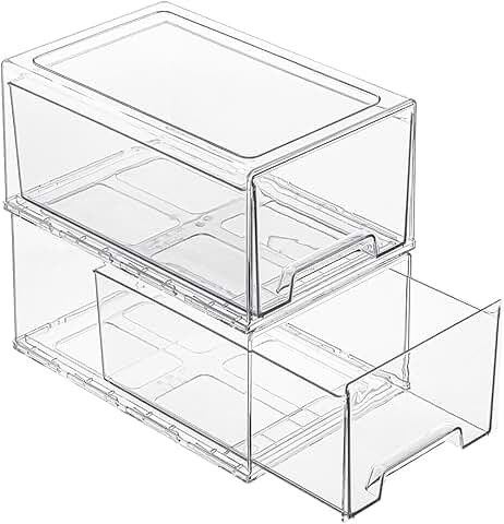 2 Pack Clear Stackable Storage Drawers with Handles
