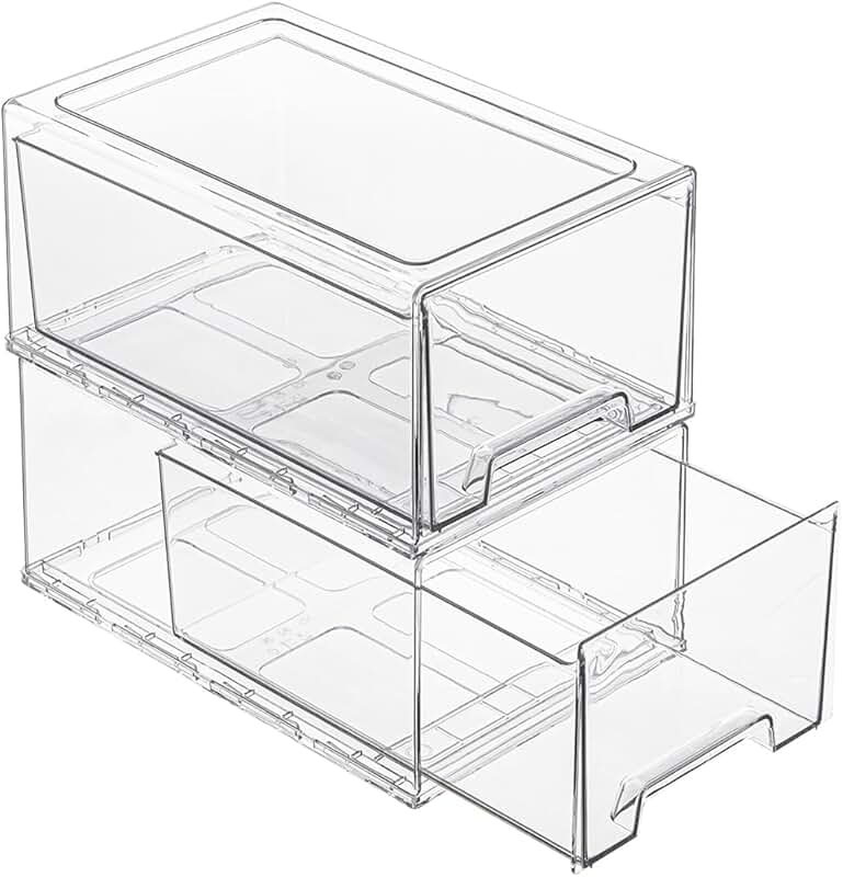 2 Pack Clear Stackable Storage Drawers with Handles