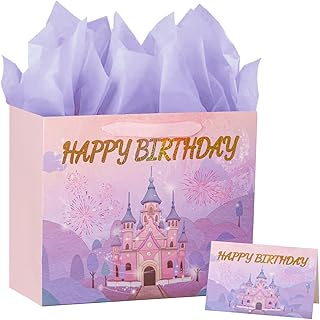 Large Pink and Purple Birthday Gift Bag with Handles