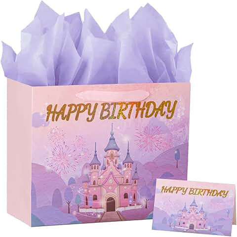 Large Pink and Purple Birthday Gift Bag with Handles
