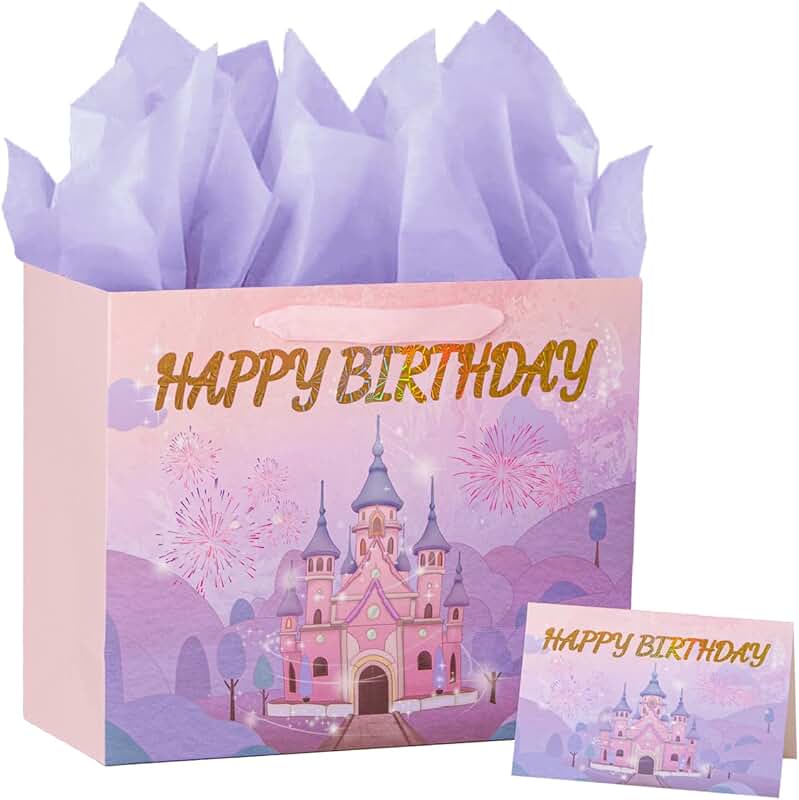 Large Pink and Purple Birthday Gift Bag with Handles
