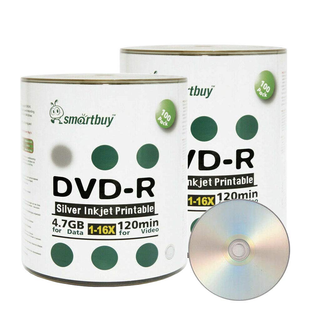 200-disc 4.7gb/120min 16x DVD-R Silver Inkjet Hub Printable Blank Recordable Media Disc