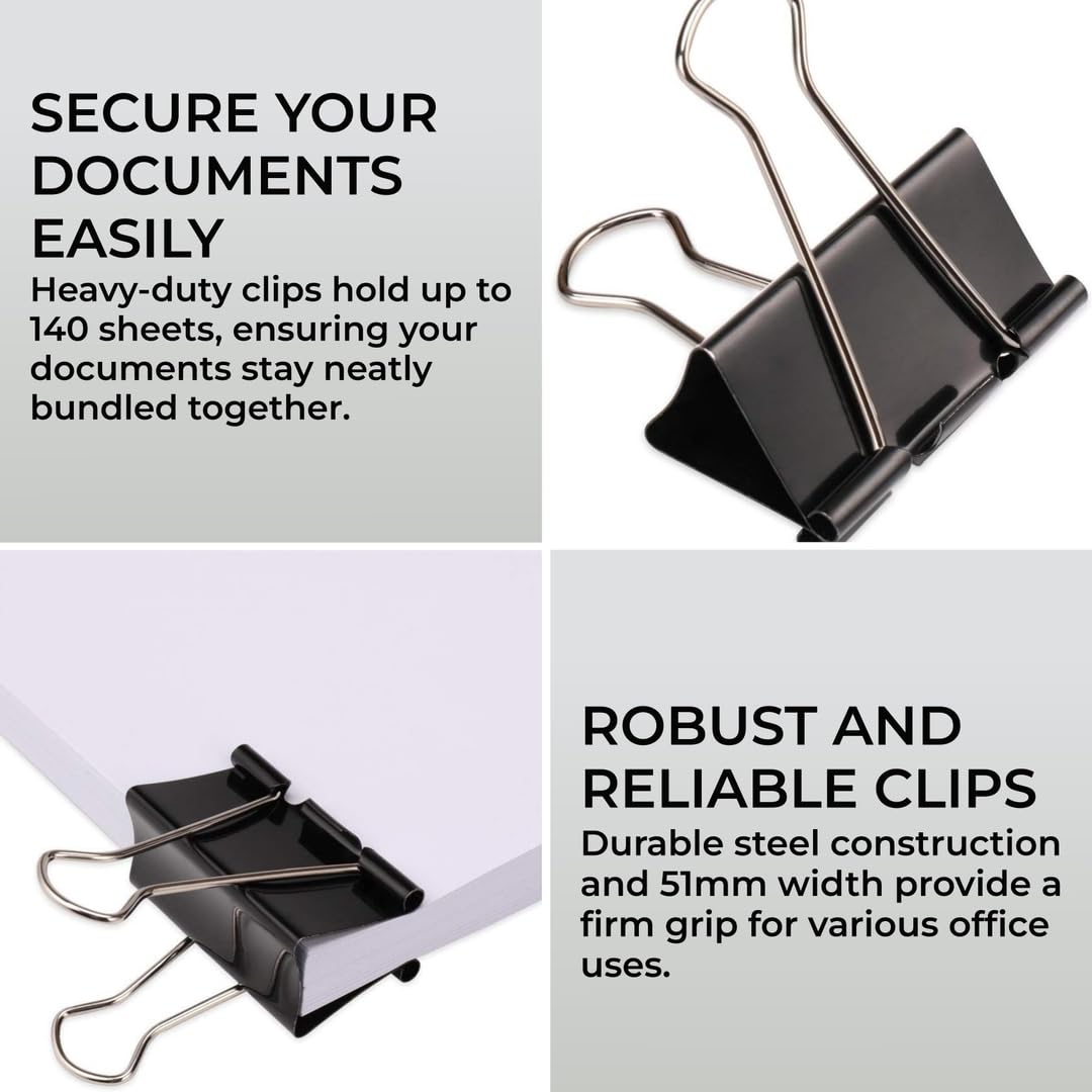 Large Black Jumbo Foldback Clips for Paper and Photos