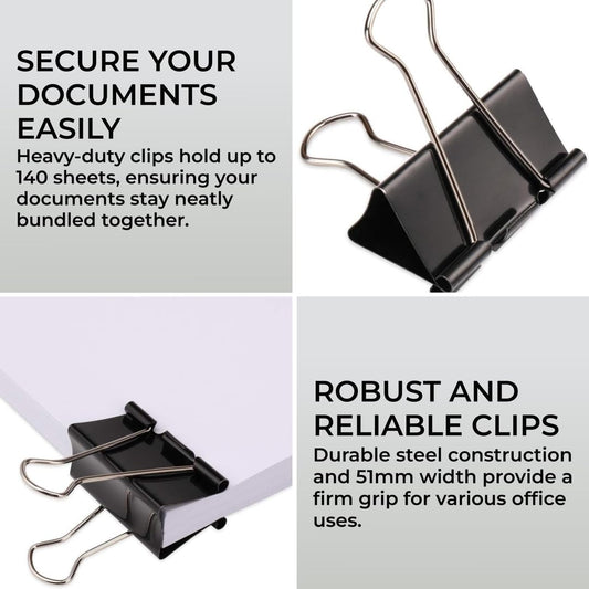 Large Black Jumbo Foldback Clips for Paper and Photos