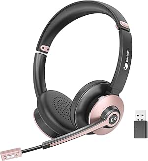 Wireless headset with mic, noise canceling, 26+ hours battery