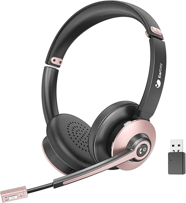 Wireless headset with mic, noise canceling, 26+ hours battery