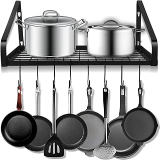 Wall-Mounted Pots and Pans Rack with 8 Hooks