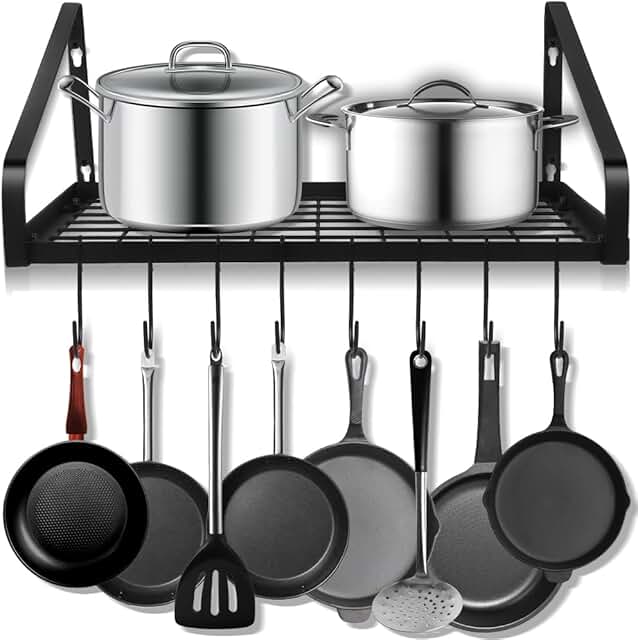 Wall-Mounted Pots and Pans Rack with 8 Hooks