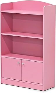 Pink 2-Shelf Bookshelf with Storage Cabinet