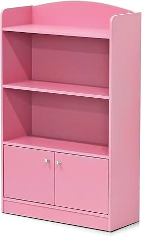 Pink 2-Shelf Bookshelf with Storage Cabinet
