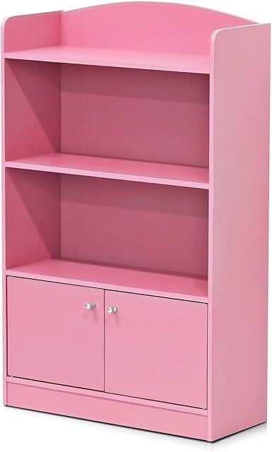 Pink 2-Shelf Bookshelf with Storage Cabinet
