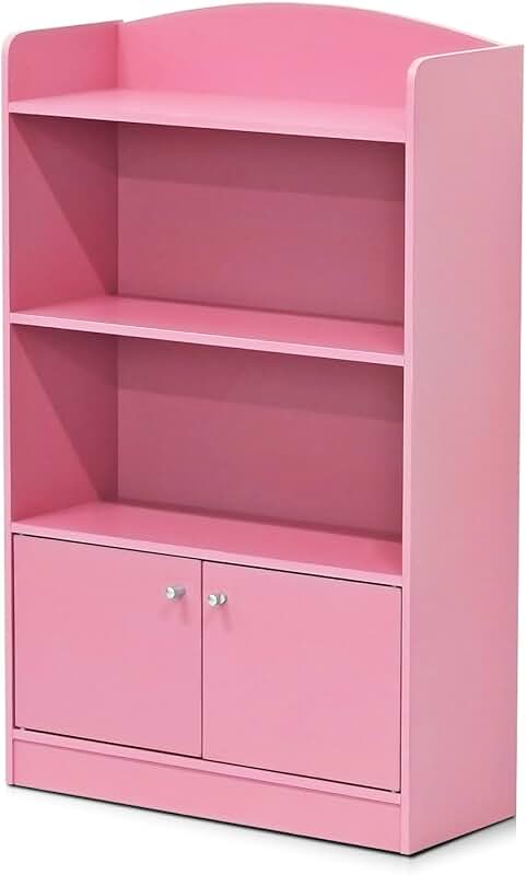 Pink 2-Shelf Bookshelf with Storage Cabinet