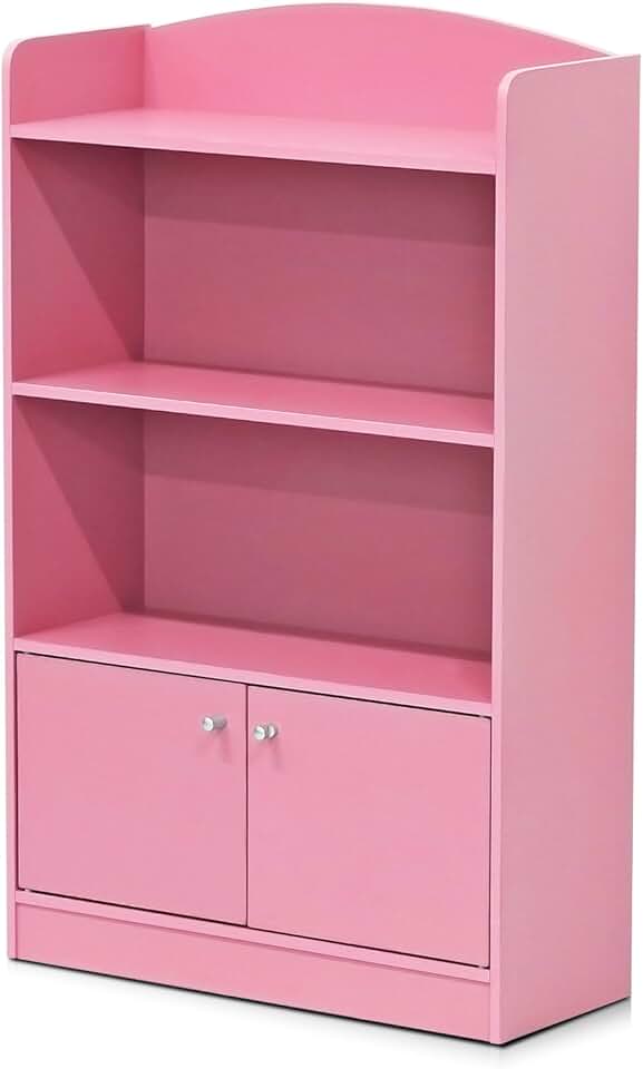 Pink 2-Shelf Bookshelf with Storage Cabinet