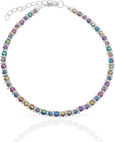 Rainbow beaded anklet with twisted hematite and extension