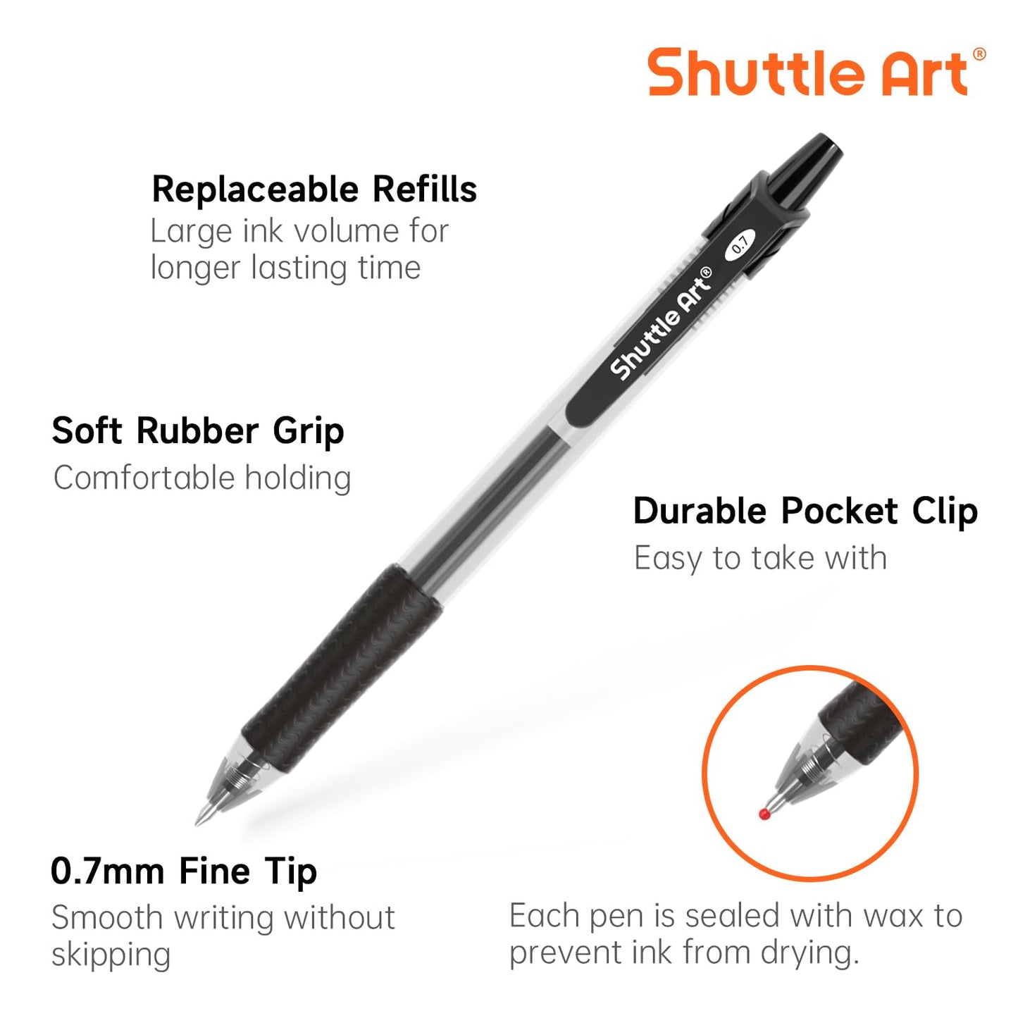 Black Gel Pen Set, 100 Retractable Medium Point Pens