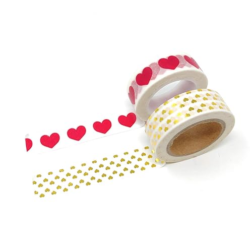 Set of 2 Red and Gold Heart Washi Tapes