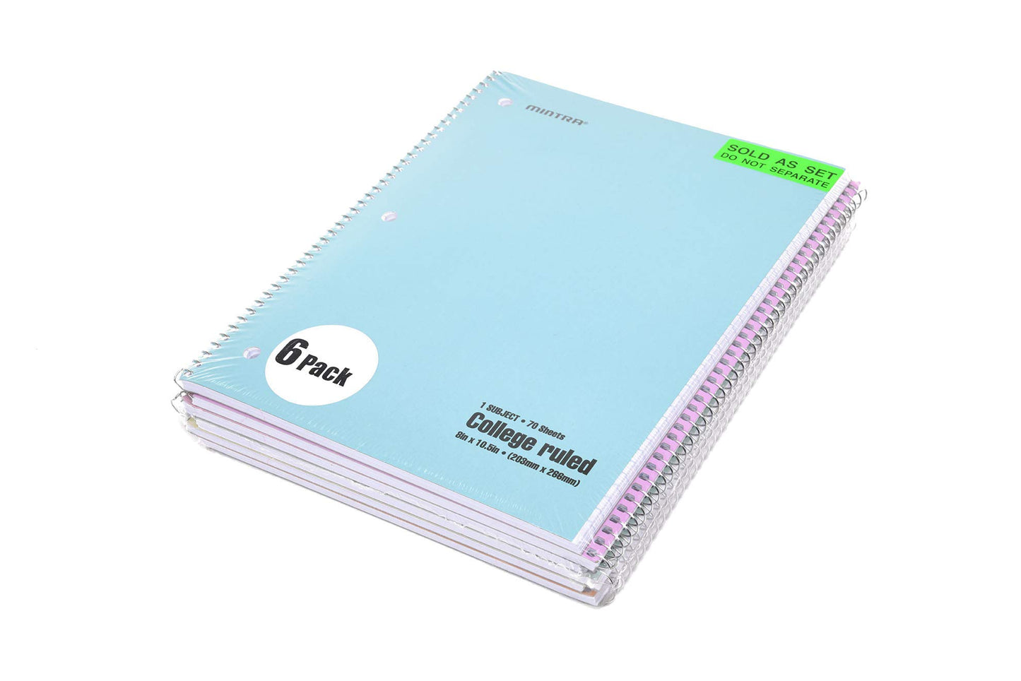 Set of 6 Pastel Cover Spiral Notebooks, 70 Sheets