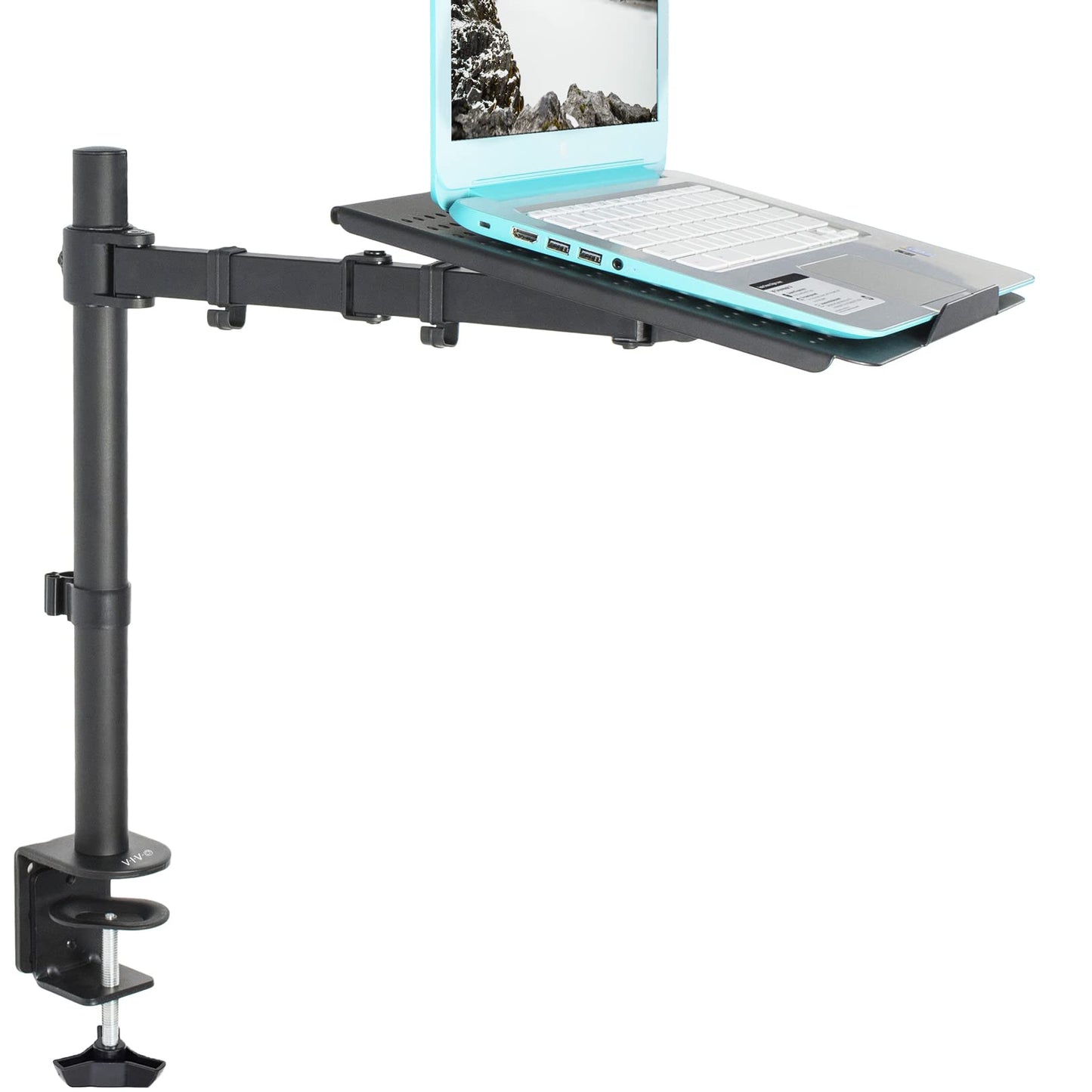 Single Laptop Notebook Desk Mount Stand, Fully Adjustable Extension with C Clamp STAND-V001L