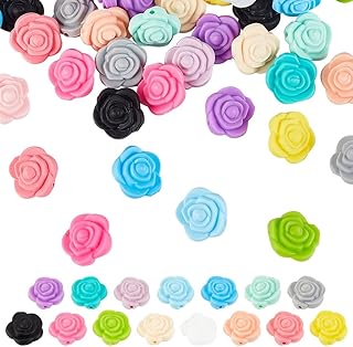 60pcs 15-Color Rose Flower Silicone Beads for Jewelry Making