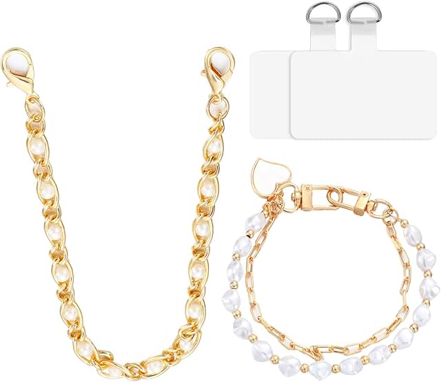 Pink Heart Beaded Phone Wrist Strap Set
