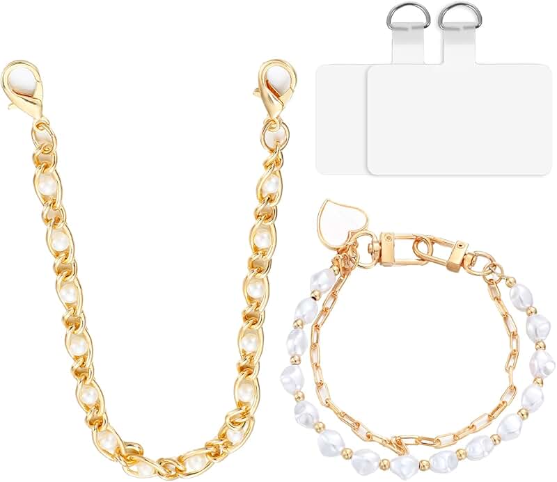 Pink Heart Beaded Phone Wrist Strap Set