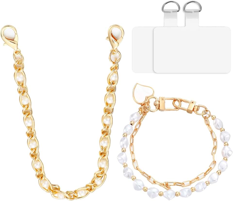 Pink Heart Beaded Phone Wrist Strap Set