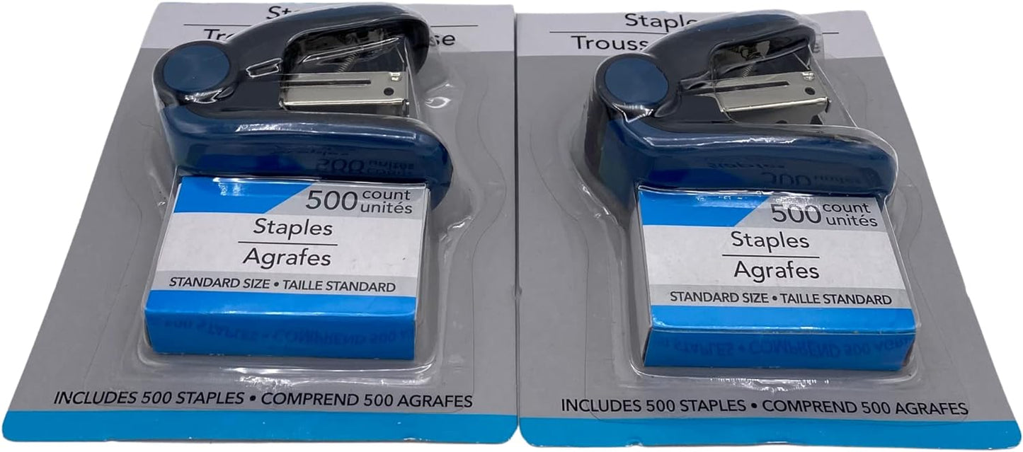 MODAIO-Colorful Mini Staplers, 2.75 x 1.75 x 1.25 in - 2/pcs - Comes with 500 Count Pack of Staples (Dark Blue)