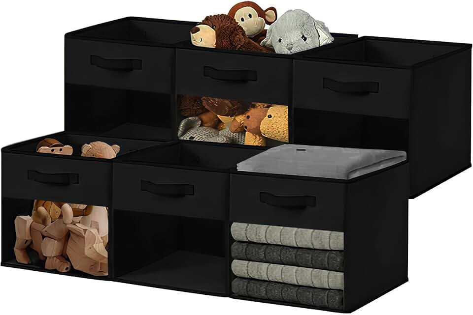 Black Fabric Cube Storage Bins with Window, 11" (6 pcs)