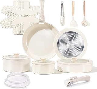 19-Piece Non-Toxic Ceramic Cookware Set with Detachable Handles