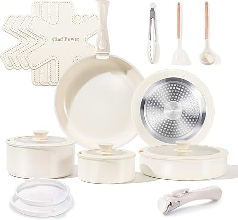 19-Piece Non-Toxic Ceramic Cookware Set with Detachable Handles