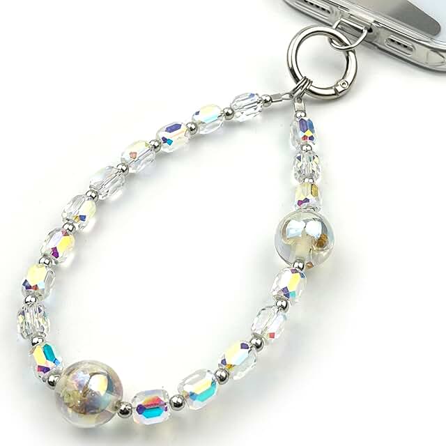 Clear crystal beaded phone wrist strap for women