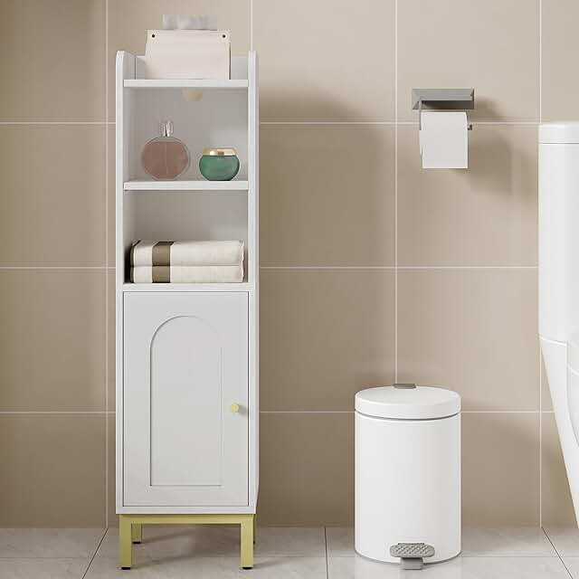 Small White Corner Bathroom Storage Cabinet